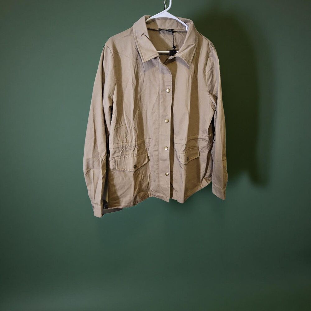 NWOT Large Allegra K Drawstring waist pocketed lightweight beige utility jacket